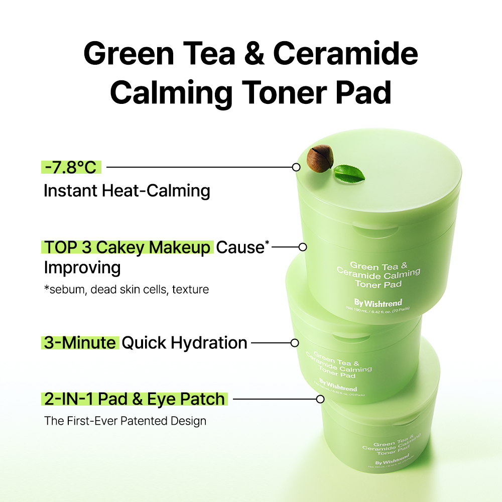 Green Tea & Ceramide Calming Toner Pad 190ml 70 pads - By Wishtrend Malaysia
