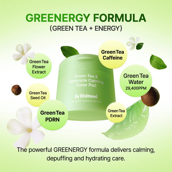 Green Tea & Ceramide Calming Toner Pad 190ml 70 pads - By Wishtrend Malaysia